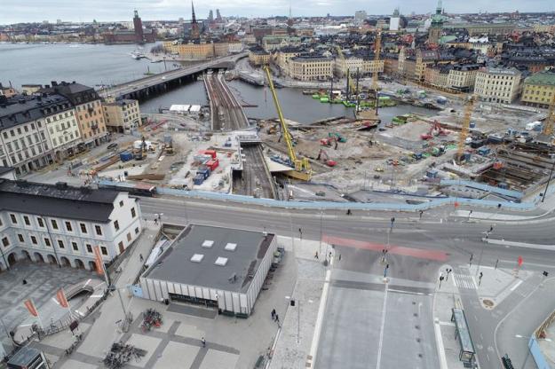 Flygbild över Slussen tagen i år.