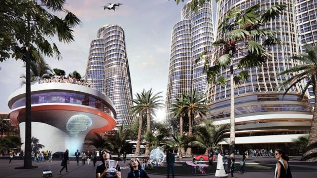 Visionsbild över ett nytt “Silicon Valley”; en ny High-Tech Park på ön Hainan i södra Kina (bilden är en illustration).