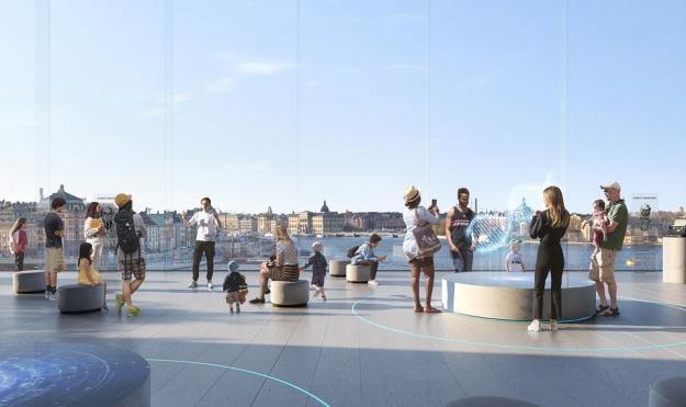 Visionsbild inifrån ett framtida Nobel Center som ska byggas längs Stadsgårdskajen vid Slussen i Stockholm (bilden är en illustration).